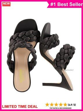 Braided Open Toe Kitten Heel Sandals Slip On Dressy Heels
